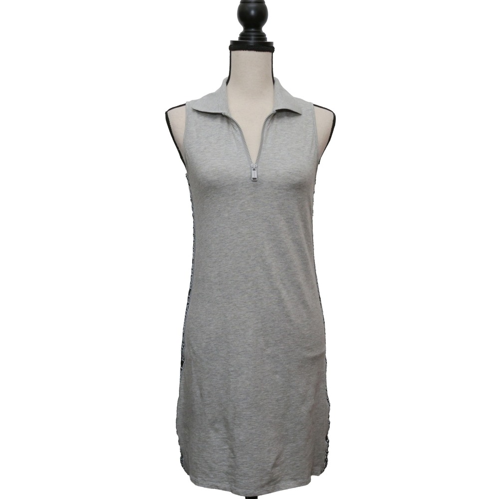 Michael Kors Polo Dress XS Womens Gray Logo Tape Quarter Zip Sleeveless
